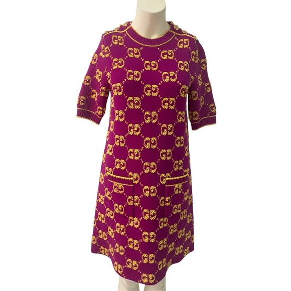 Gucci Wool GG Boucle Sweater Mini Dress Small Logo Monogram - Picture 1 of 10